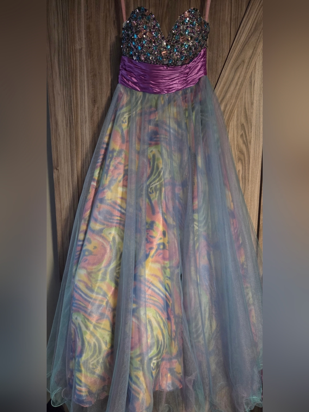 Alexia Designs Pastel Multi-Color A-Line Tulle Skirt with Purple Waistband